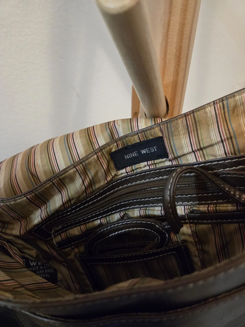 Nine West Striped Interior Tote with Brown Trim